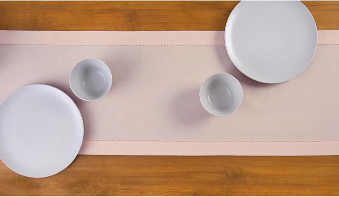 Solino Home Pink Table Runner 90 Inches Long - Cotton Linen Hemstitch 14 x 90 Inch Table Runner for Dining, Summer, Fall, Autumn