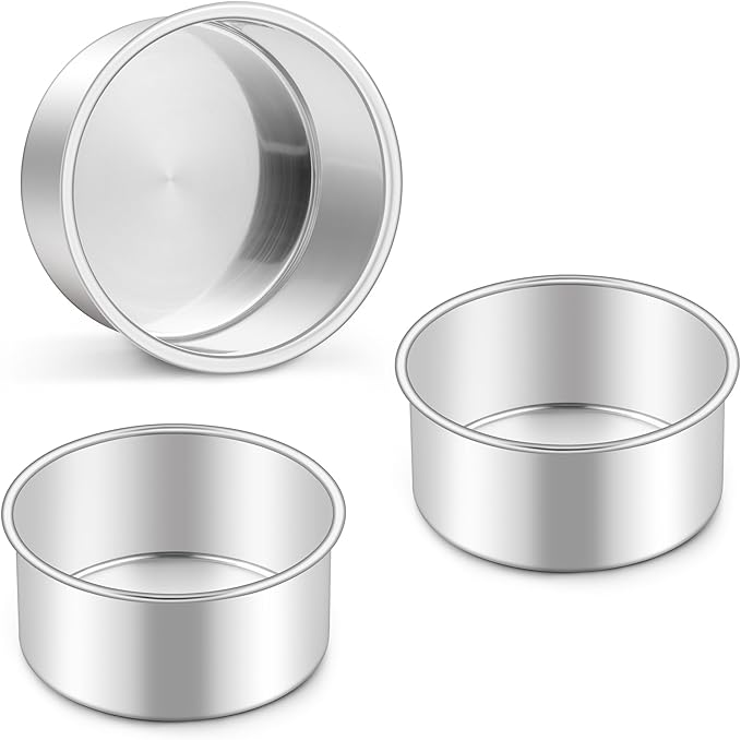 Homikit Mini Round Cake Pan Set of 3, 4 Inch Stainless Steel Small Baking Pans, Layer Smash Cake Tins for Birthday Baby Shower Wedding Party, Oven & Dishwasher Safe