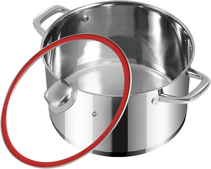 Stock Pot-Stainless Steel StockPot with Lid-8 QT Soup Pot-Induction Stockpot, Oven, Gas, Dishwasher Safe…