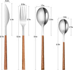 Stainless Steel Flatware Set for 4, Cutlery Utensils Set with Simulated Wooden Handle Include Knives Forks Spoons Service for 4, Mirror Polished and Dishwasher Safe (Silver)