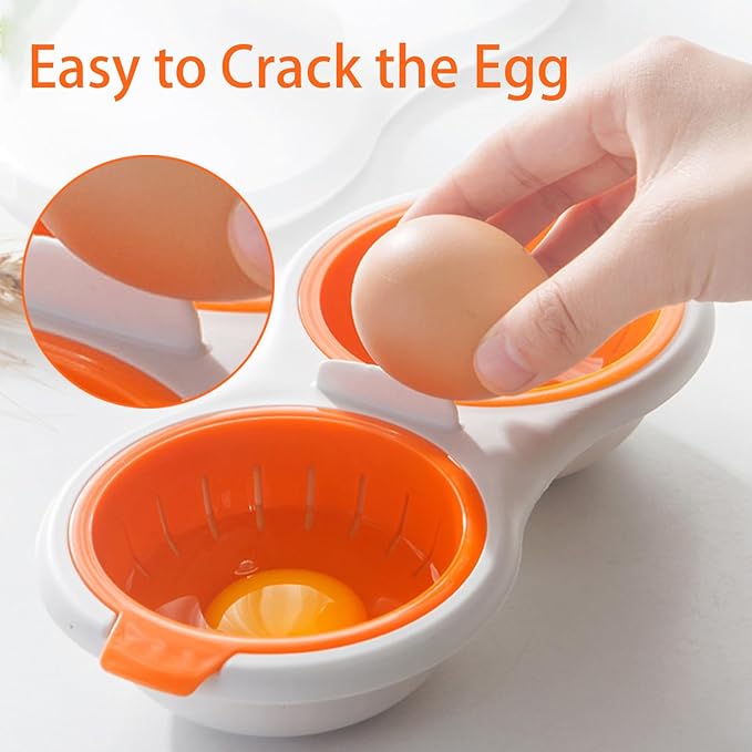 2 Cavity Microwave Egg Poacher, Microwavable Poached Egg Cooker with Lid & Handle Double Layer Microwave Egg Poacher Boiled Eggs Maker Poached Egg Cup for Breakfast with Oil Brush