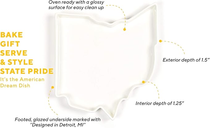 Ohio Shaped Baking Dish Serving Platter or Decorative Tray Charming Porcelain Bakeware Oven Microwave and Dishwasher Safe