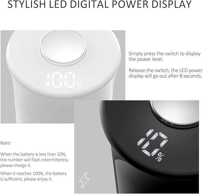 Salt and Pepper Grinder Set with LED Power Display Larger Capacity Salt and Pepper Shakers Set Rechargeable Electric with Flexible Coarsenes LED Light One Hand Operation for Kitchen(White+Black)