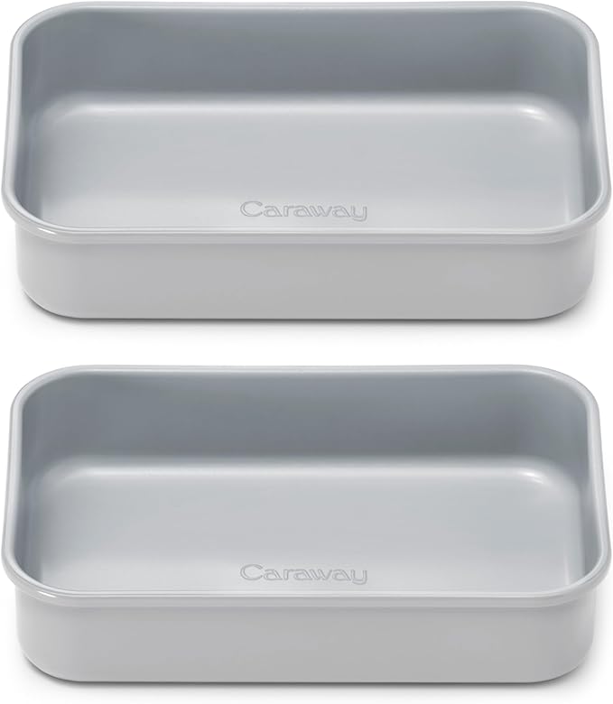 Caraway Nonstick 9” x 6.5” Small Rectangle Baking Pan Duo – Non-Toxic, PTFE & PFOA Free – Aluminized Steel Core – Deep Ceramic Baking Pan for Casseroles, Lasagna & More - Gray
