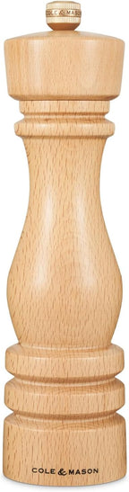 Cole & Mason London Refillable Spice Mill - Kitchen & Home Accessory - Table Black Pepper Grinder - Pepper Mill with Carbon Steel Mechanism - 8", Natural Beech