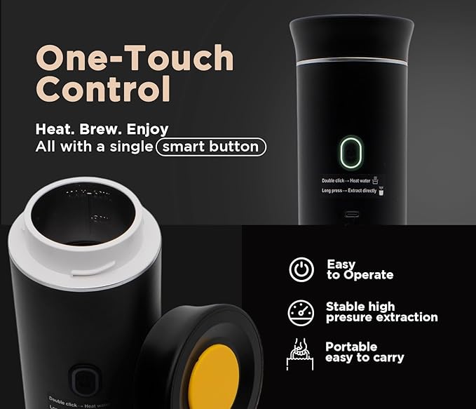 3-in-1 Portable Coffee Maker – Electric Espresso Machine for Travel – Compatible with Ground Coffee, NS & DG Capsules – USB-C Rechargeable Portable Espresso Maker (Black)