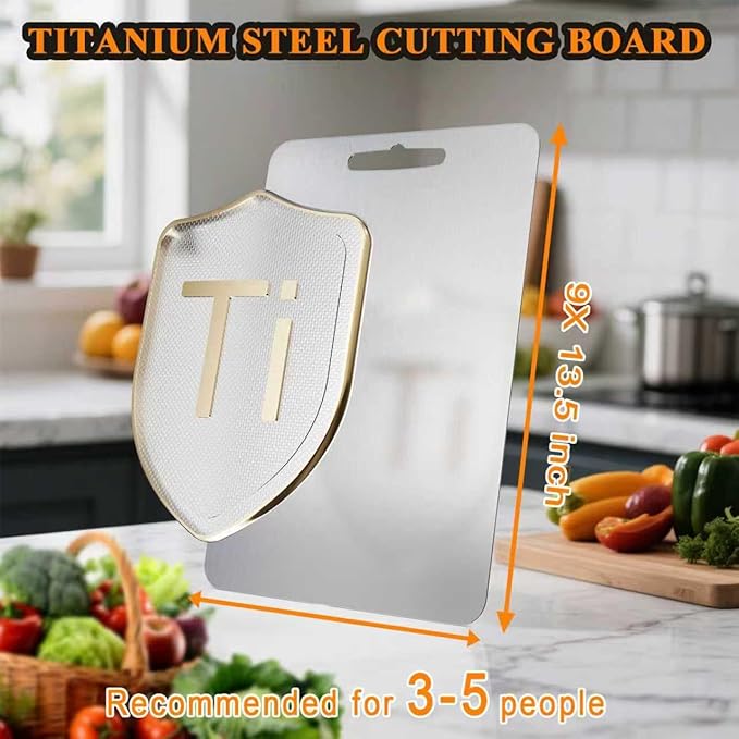 Titanium Cutting Board Professional Double - Pure Titanium Cutting Boards For Kitche, Sided 13.5 x 9 Inch - Dishwasher, Non-Slip for Fruits, Meat, Vegetables, Camping