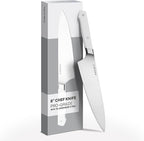 Misen 8" Chef Knife – High Carbon Japanese AUS-10 Stainless Steel – Hybrid German & Japanese Blade – Precision Kitchen Knife for Professionals & Home Cooks – Ultimate Cutting Performance - White