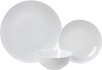 Amazon Basics Dinnerware Set, Microwave and Dishwasher Safe, Service for 6, 18-Piece Complete Kitchen, Plates, Dishes, Bowls, White Porcelain Coupe