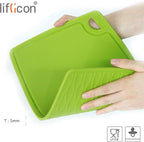 Thick Cutting Boards for Kitchen Silicone Chopping Board Set of 2 Mid 12.6'' x 9.1”,Mini 9.1”x7.1” Non-slip Deep Drip Juice Groove Easy Grip Handle,Dishwasher Safe-Green