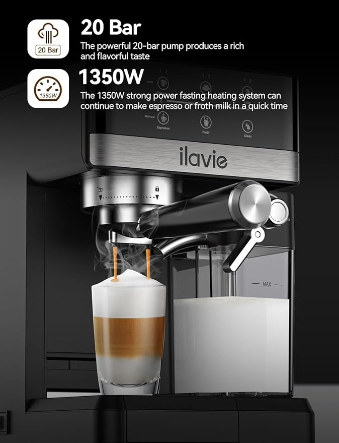 Espresso Machine with Detachable Milk reservoir, Cappuccino Latte Coffee Espresso Maker, 20 Bar High Pressure Super Automatic Espresso Coffee machine