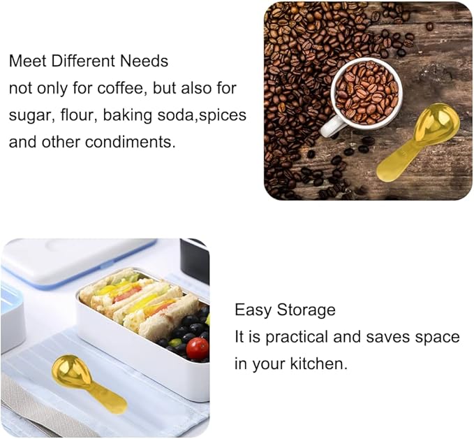 Stainless Steel Coffee Scoop Set - 15ml & 30ml Measures, Milk & Fruit Powder, Gold, 2 Pack
