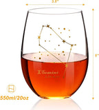 HOHY Gemini Stemless Wine Glass - 20 Oz, Constellation Design, Astrology Zodiac Gift for June Birthday Women