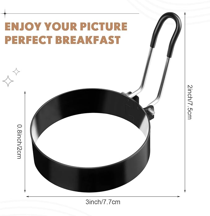 Yaomiao 12 Pcs Egg Rings for Frying Eggs Nonstick Pancake Mold Stainless Steel Egg Mold Portable Round Shaper with Handle for Cooking Griddle Camping Breakfast(3 Inch)