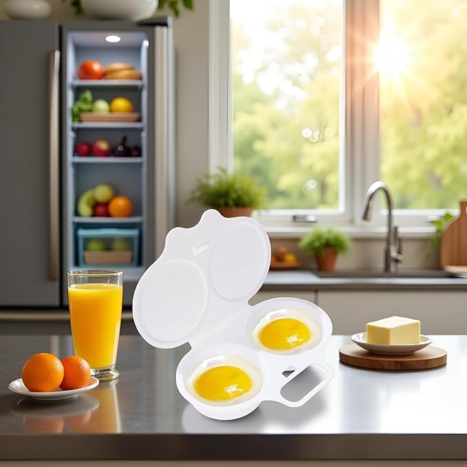 2Pcs White Egg Poacher, 2 Cavity Nonstick Poached Egg Maker With Lid, Double Drain Poached Egg Cups, Egg Poacher Microwave Egg Cooker, Kitchen Cooking Gadgets（13 * 5cm）