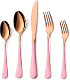 20 Piece Rose Gold Pink 18/0 Flatware Utensil Set for 4, Include Dinner Knife,Dinner Forks,Dinner Spoons,Salad Forks,Teaspoons,Silverware Set for 4, Dishwasher Safe