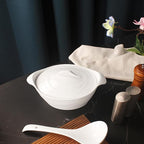 8" x 6" Ceramic Casserole Dish with Lids 31 Oz White French Soup Tureen Bakeware Set with Handle - 10 IN, Chip and Crack Resistant Baking Dish, Microwave, Dishwasher, Oven, Fridge Safe