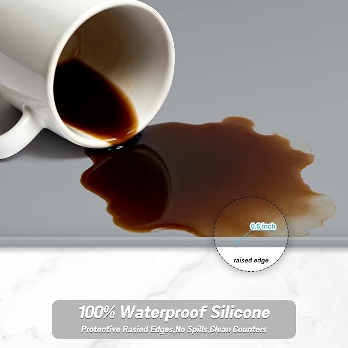 Silicone Coffee Mat,24"×16" Waterproof Heat Resistant Bar Mat for Espresso Machine Station Accessories,Non Slip Dish Drying Mat for Kitchen Counter,Home Decor Essentials,Grey