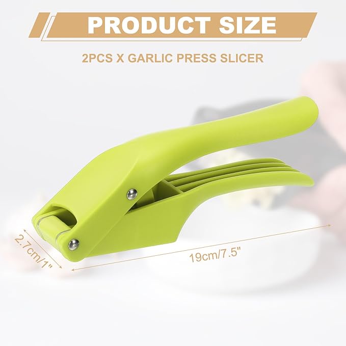 uxcell 2pcs Garlic Press, 7.5 Inch Stainless Steel Garlic Slicer Crusher Tool Kitchen Utensil for Home Cooks and Professional Chefs, Green