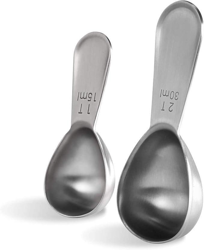 Coffee Scoop: U-Taste 18/8 Stainless Steel Measuring Coffee Scoop 1 tablespoon & 2 tablespoon, Short Handled Measure Scooper for Ground Coffee, Bean in Canister (Silver, 1Tbsp&2Tbsp / 15ml&30ml)