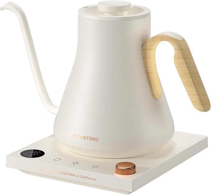 Electric Kettle, Gooseneck Electric Kettle, ±1℉ Precise Temperature Control, Stainless Steel Interior, Quick Heating for Pour Over Coffee, Tea & Boiling Water, 0.9L (White)