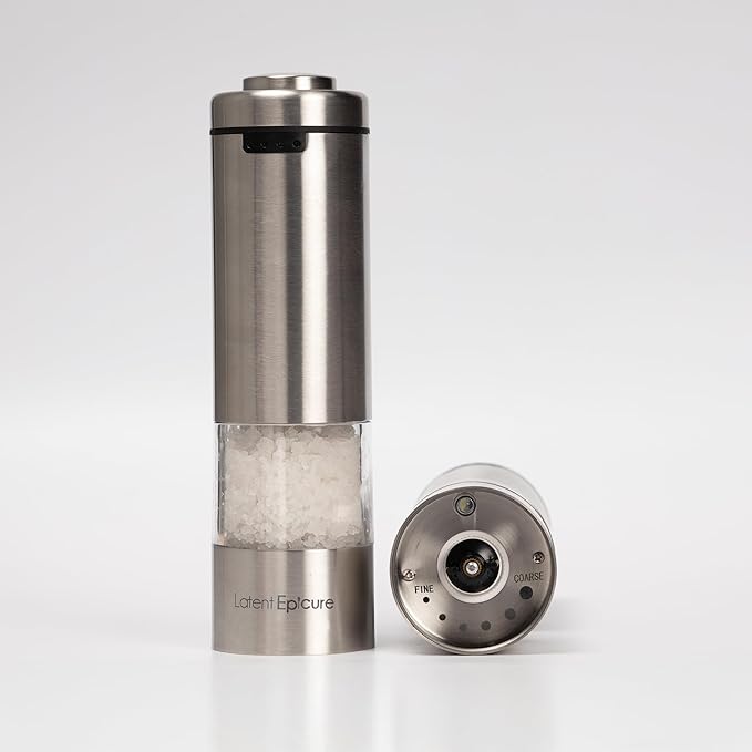 USB-C Electric Salt and Pepper Grinder (SINGLE) - Stainless Steel Salt, Pepper or Spice Mill with LED Light - One Handed Operation Adjustable Ceramic Grinders