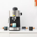 2-Oz Ceramic Espresso Cups with Wood Handle, 2/4-Piece Set for Coffee, Tea, Latte - Dishwasher Safe, Multi-Color & Wood Styles, Gift & Café Use (black white, Round Handle4)