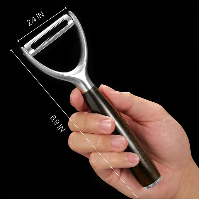 Serrated Blade Premium Y Type 304 Stainless Steel Multifunctional Kitchen Peeler Real Wood Handle Ultra Sharp Blade Vegetable Potato Apple（Agarwood）