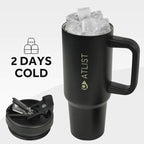 100% Leakproof 40 oz Tumbler with Handle & 4-in-1 SipSwig Lid, Built-In Flip Straw & External Stainless Steel Straw, Insulated Stainless Steel Cup, BPA-Free, Black