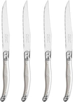 French Home Laguiole 4-Piece Steak Knife Set – Sophisticated Stainless Steel Dinner Knives with Pewter Handles & Iconic Bee Emblem – Serrated Knives for Smooth Cutting (9.25")