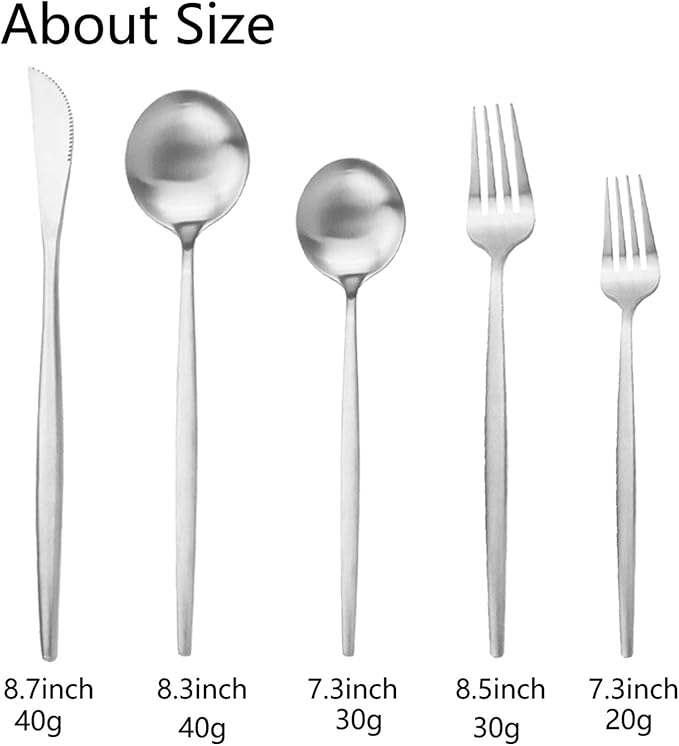 JASHII Flatware Silverware Set Stainless Steel Satin Finish Cutlery Set Service for 6, 30-Piece Spoons And Forks Kitchen Utensil Set, Dishwasher Safe (Matte Silver)
