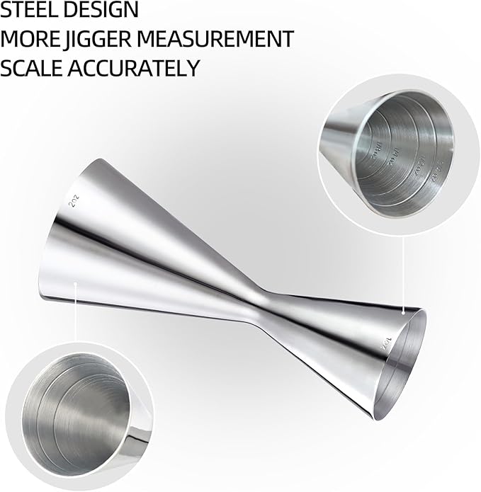 Slim Jigger for Bartending 8 Measurements Inside Cocktail Jigger 2 OZ 1 OZ Professional Duty Double Japanese Premium Food Grade Stainless Steel Bar Jigger Bartender Tool Accessories(304 SS)