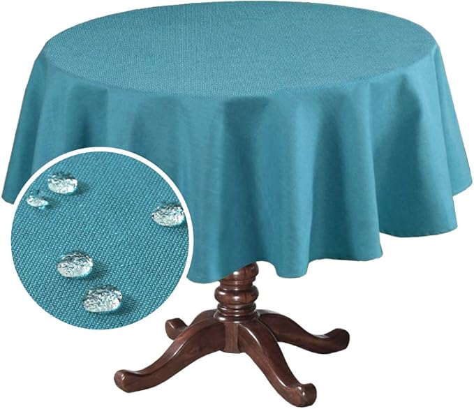 H.VERSAILTEX Linen Textured Table Cloths Round 70 Inch Premium Solid Tablecloth Spill-Proof Waterproof Table Cover for Dining Buffet Feature Extra Soft and Thick Fabric Wrinkle Free, Teal