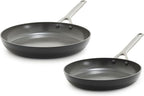 GreenPan x Bobby Flay 10” & 12” Hard Anodized Ceramic Nonstick Frying Pan Set, PFAS-Free, Induction Compatible Skillets, Oven & Broiler Safe to 600˚F, Dishwasher Safe, Black