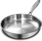 EWFEN 12 Inch Tri-Ply Stainless Steel Frying Pan, Skillet, Induction Cooking Pan, Dishwasher and Oven Safe, Fast & Even Heat, Heavy Duty and Detachable Handle