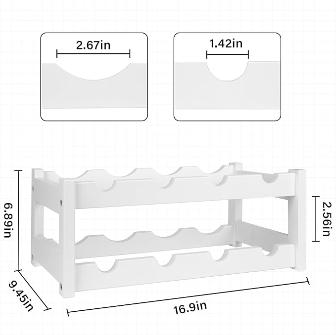 VASMIA Wine Rack, 2-Tier Bamboo Wine Racks Countertop Cabinet Wine Holder Wine Storage Shelf for Pantry Kitchen Bar, White