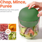 Choppi Cordless Electric Vegetable Chopper & Mini Food Processor for Dicing, Shredding, Mincing, and Puree, Portable and Rechargeable, 2-Cup, 500 mL, 4000 mAh Battery, Sage Green