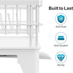 GSlife Extendable Dish Drying Rack - Large 2-in-1 Dish Racks for Kitchen Counter and Over Sink, Anti-Rust Dish Drainer with Drainboard, 2 Pan Slots and Utensil Holder, White