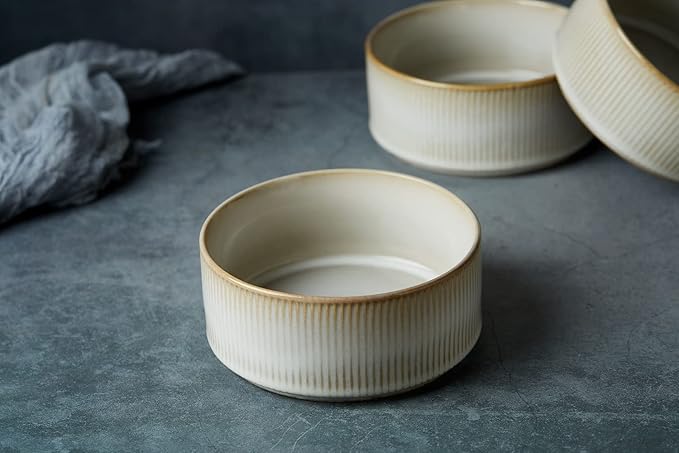 famiware Star Cereal Bowl Set, Soup Bowls Set of 6, Double Reactive Glaze, Stackable, 23 oz Deep Bowls Suitable for Cereal, Popcorn, Oatmeal, Dessert - Dishwasher and Microwave Safe, Cappuccino White