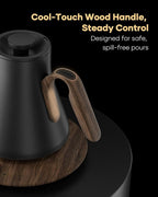 Cocinare FLOW B9 Gooseneck Electric Kettle, Precise Temperature Control for Pour-Over Coffee & Tea Brewing, Stainless Steel Interior, Rapid Heating for Boiling Water 1500W/0.9L (Black Wooden)