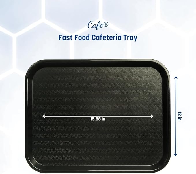 Carlisle FoodService Products Fast Food Cafeteria Tray 14" x 18", Durable Polypropylene with Slip-Resistant Surface, Stackable for Cafes and Schools, BPA-Free, Black