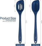 HOTEC 446°F Heat Resistant Silicone Cooking Spoon Spatula, BPA Free Large Kitchen Solid and Slotted Spoons for Mixing, Serving, Scraping, Non-stick, Dishwasher Safe Classic Blue 12.5inch