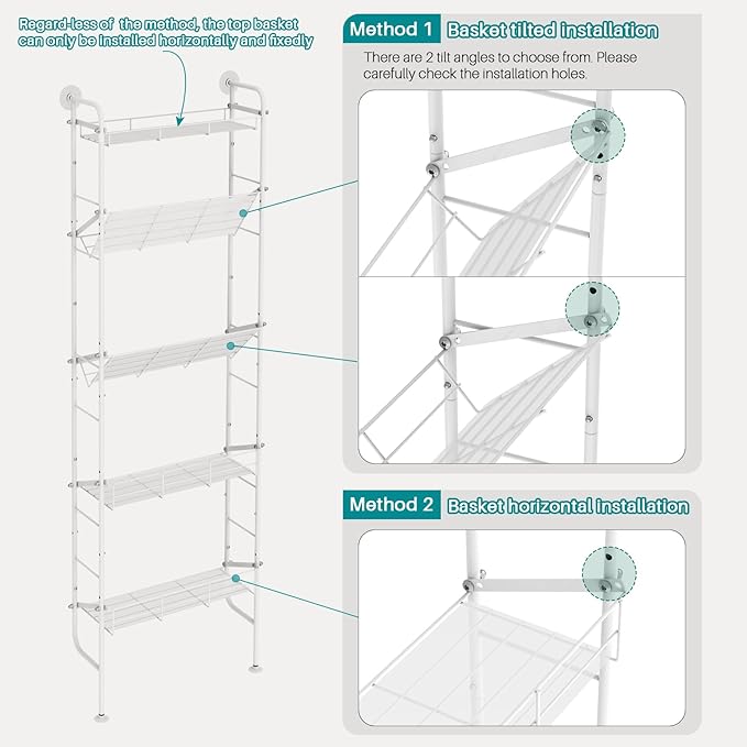 bukfen Behind The Door Organizers,5-Tier Narrow Bathroom Kitchen Shelf,Kitchen Pantry Door Organization and Storage,Wall Storage,Spice Racks,Book Shelf,Multi Functional Shelf for Home,1 Pack