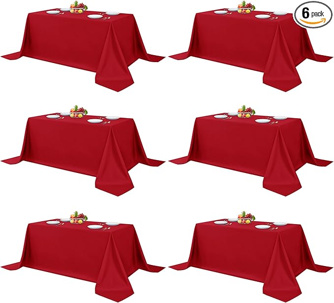 Fitable Red Rectangle Table Clothes, 6 Pack - 90 x 156 Inch - Reusable and Washable Tablecloths, Polyester Fabric Table Covers for Wedding, Party, Banquet, Formal Events