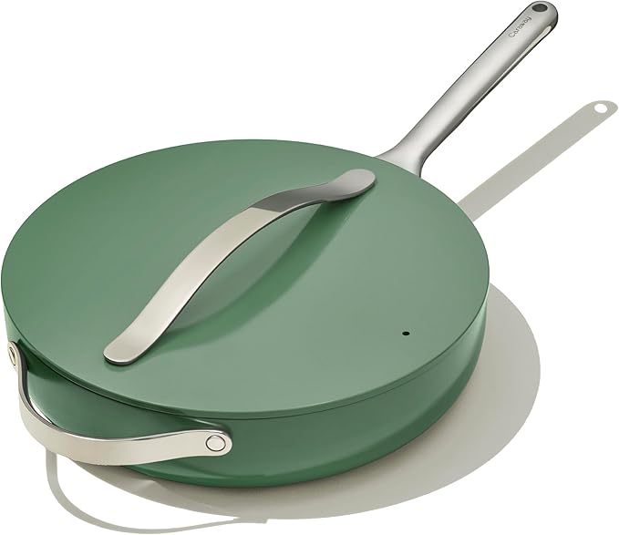 Caraway Nonstick Ceramic Sauté Pan with Lid (4.5 qt, 11.8") - Non Toxic, PTFE & PFOA Free - Oven Safe & Compatible with All Stovetops (Gas, Electric & Induction) - Sage