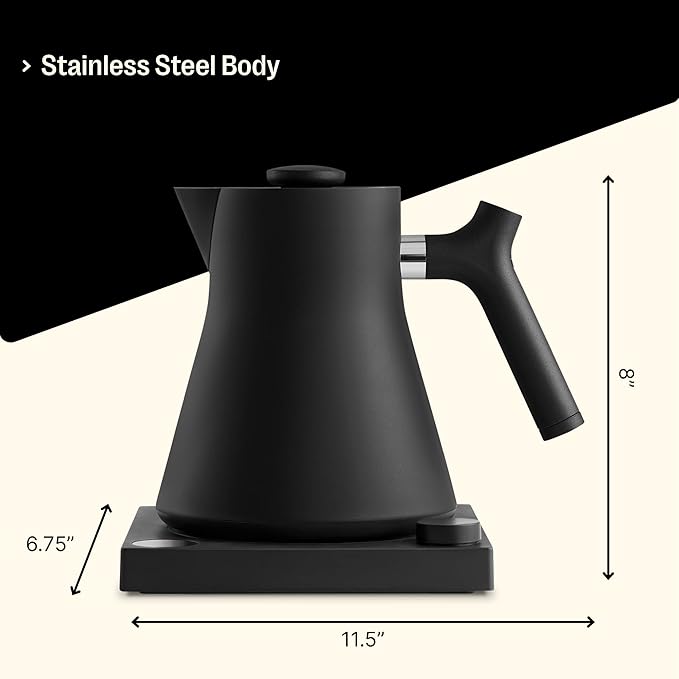 Fellow Corvo EKG Electric Tea Kettle - Electric Pour Over Coffee and Tea Pot - Quick Heating Electric Kettles for Boiling Water - Temperature Control and Built-In Brew Timer-Matte Black-0.9 Liter