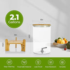 Beverage Dispenser 2.1 Gallon with Spigot Glass Water Dispenser for Parties, Bars, Restaurants (8L）with Wood Stand Drink Dispensers