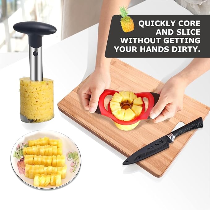 Pineapple Corer and Slicer Tool, Stainless Steel Pineapple Cutter and Corer Set, [Upgraded, Reinforced, Thicker Blade],Fruit Slicer Kitchen Gadget for Diced Pineapple Rings