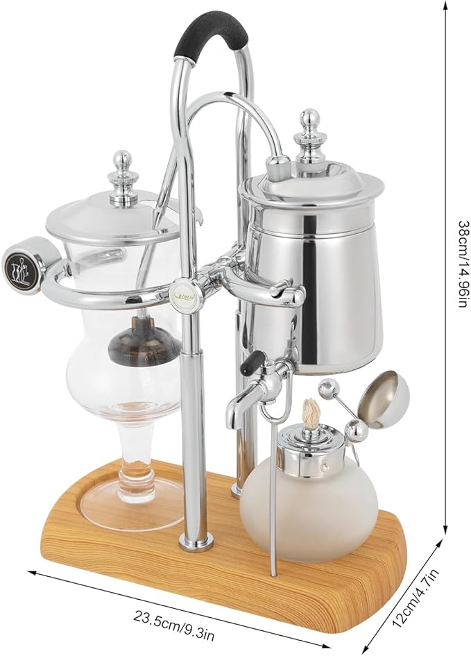 Belgian/Belgium Luxury Royal Family Balance Syphon Coffee Maker Coffee Pot Unique Gravity Vintage Coffee Maker 13.53oz Beautiful Turkish Coffee Maker Vacuum Brewing System (Silver)