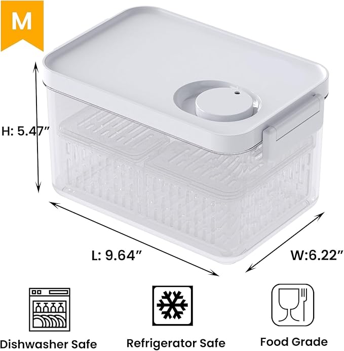 vacane Clear Fruit Containers for Fridge with Timing Knob, Produce Saver with Lids & Colanders, Dishwasher Safe Berry Containers, Keep Vegetable Food Fresh